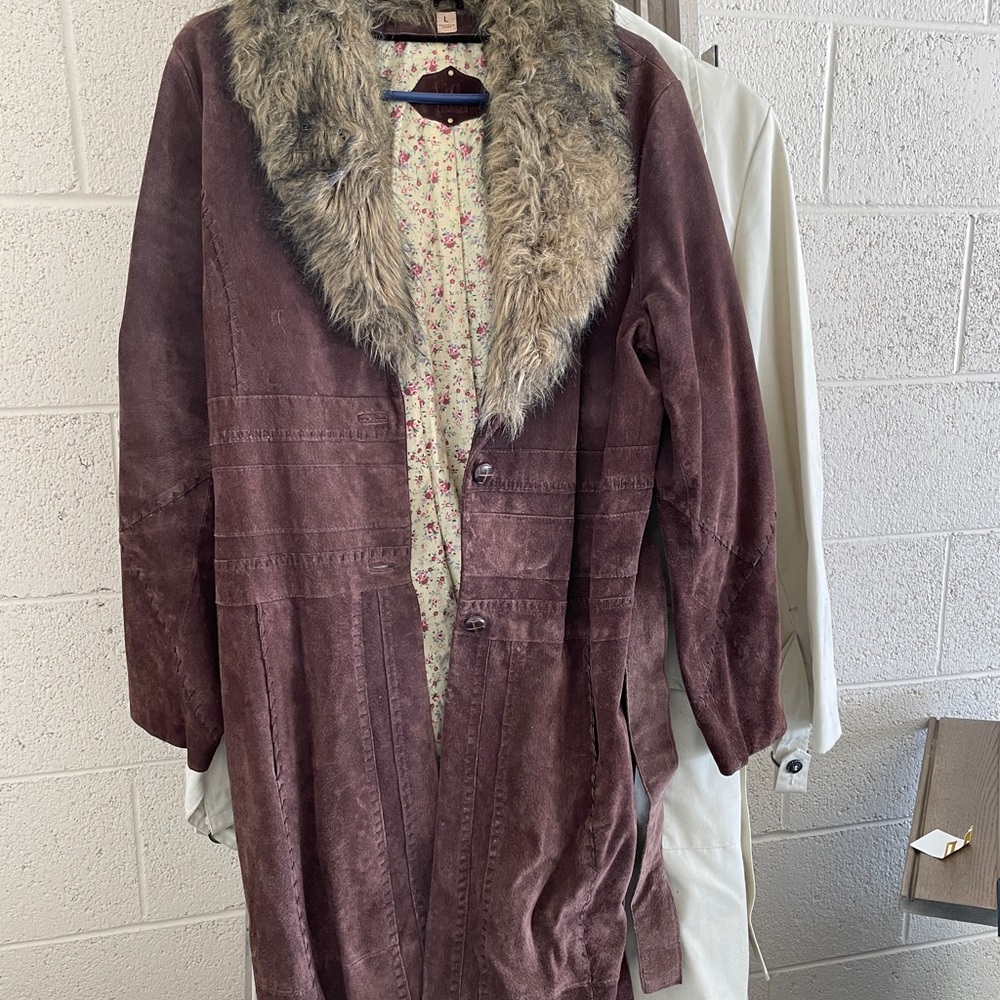 Wilson Brown Suede Coat with Luxurious faux Fur Collar